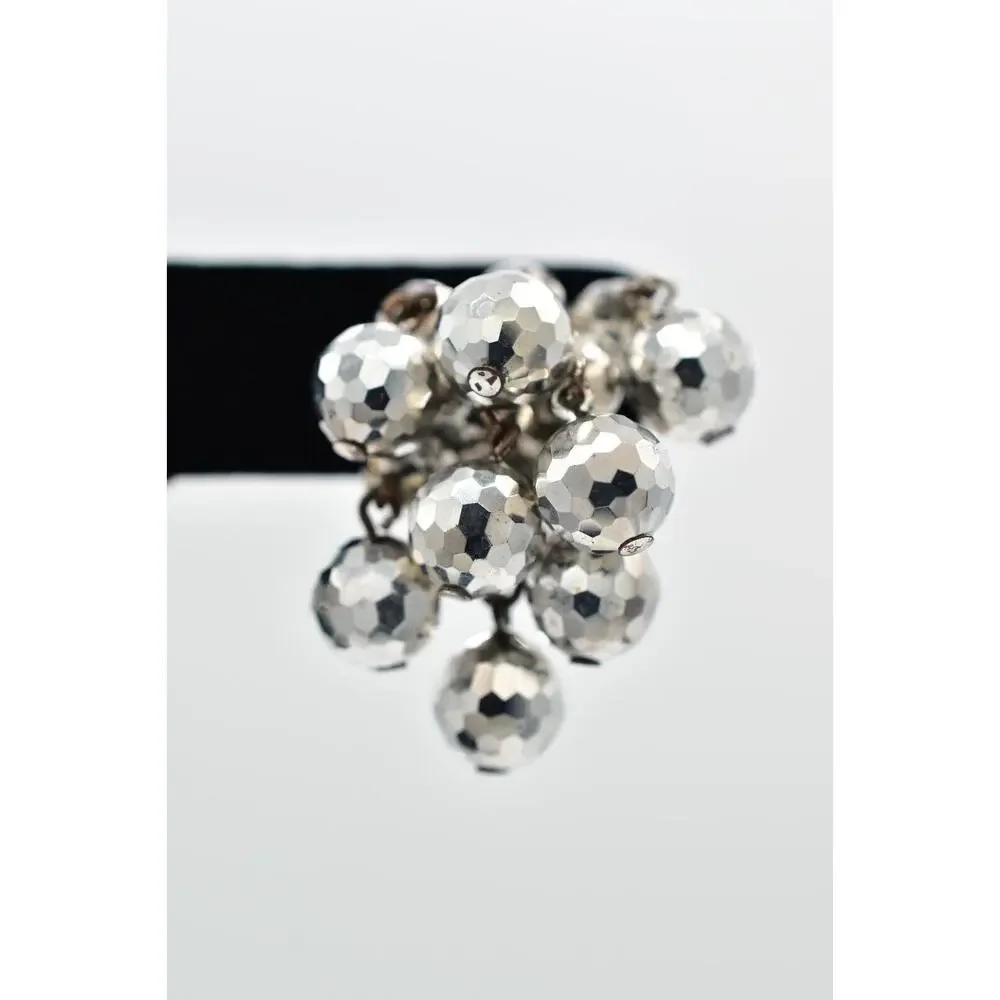 Laguna Vintage Clip On Crystal Earrings Silver Disco Chandelier Signed 50s BinBK